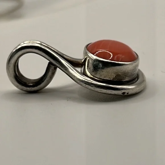 TAXCO TJ-75 PINK CORAL AND STERLING PENDANT ON A STERLING SILVER 20” SNAKE CHAIN - Picture 10 of 12